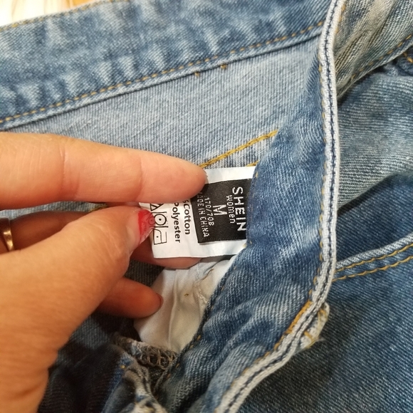 SHEIN High Waist Wide Leg Jeans with Holes on the Knees Color Washed Blue Size M - Picture 15 of 16